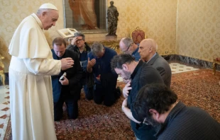 Pope Francis meets with a delegation from the Diocese of Huarí, Peru, May 6, 2021. Vatican Media